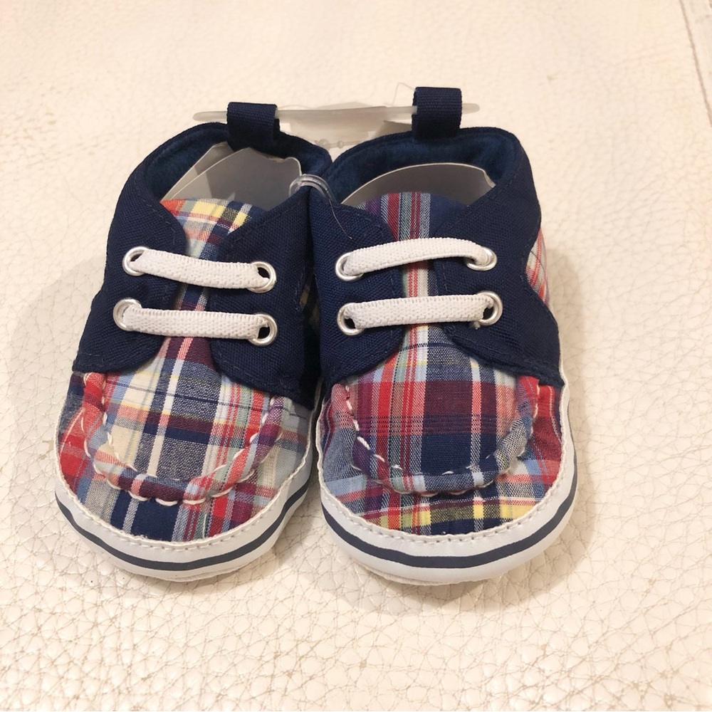 Luvable Friends Plaid Baby Shoes - Red, Blue, White